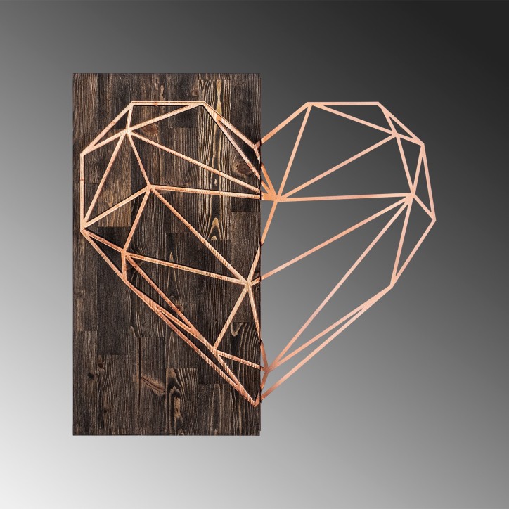 Decoración pared de madera Heart nogal cobre 58x58 cm