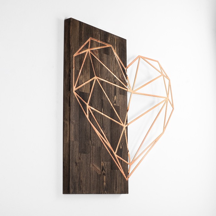 Decoración pared de madera Heart nogal cobre 58x58 cm