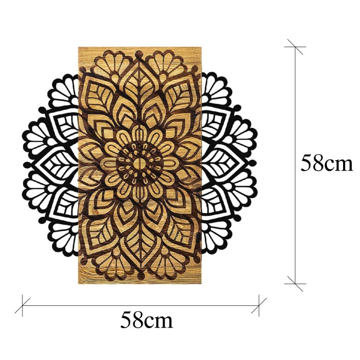 Decoración pared de madera Mandala 2 negro 58x58x3 cm