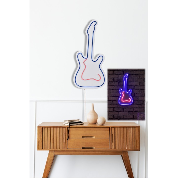 Iluminación LED decorativa de plástico Guitar azul rosado 26x55x2 cm