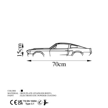 Decoración pared de metal 1967 Ford Mustang Shelby GT500 Silhouette negro 70x15 cm