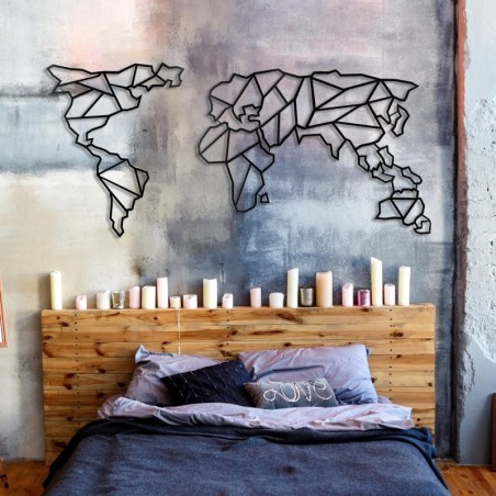 Decoración pared de metal World Map XL negro 85x170 cm