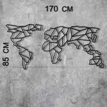 Decoración pared de metal World Map XL negro 85x170 cm