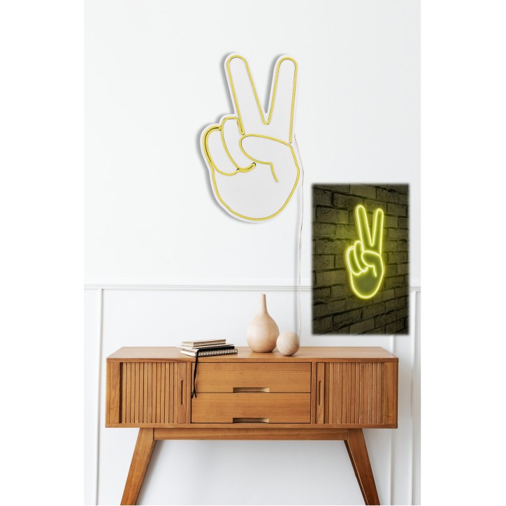 Iluminación LED decorativa de plástico Victory Sign amarillo 29x44x2 cm