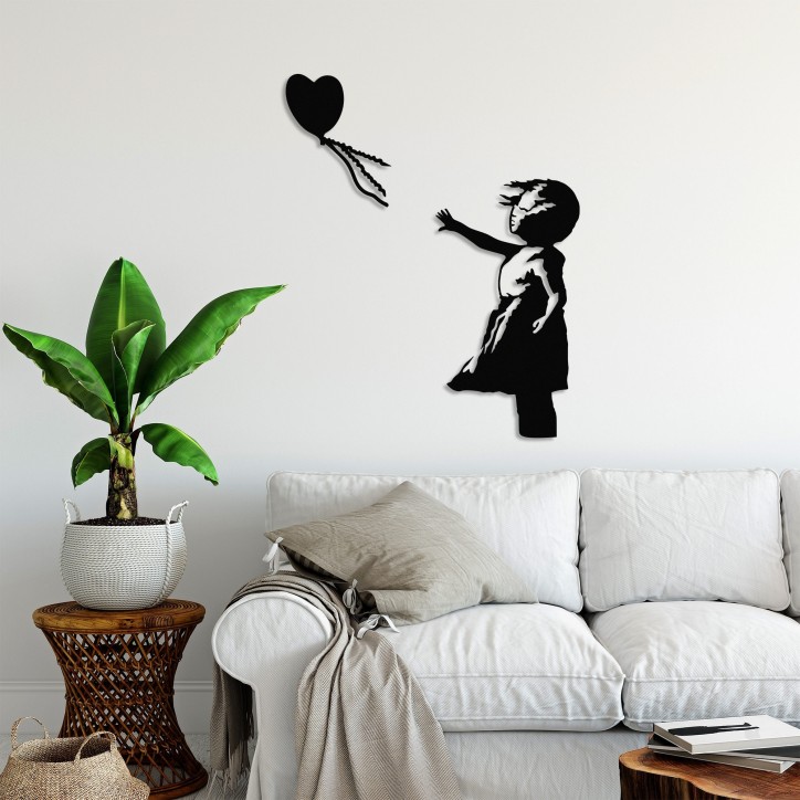 Decoración pared de metal Banksy-14 negro 105x85 cm