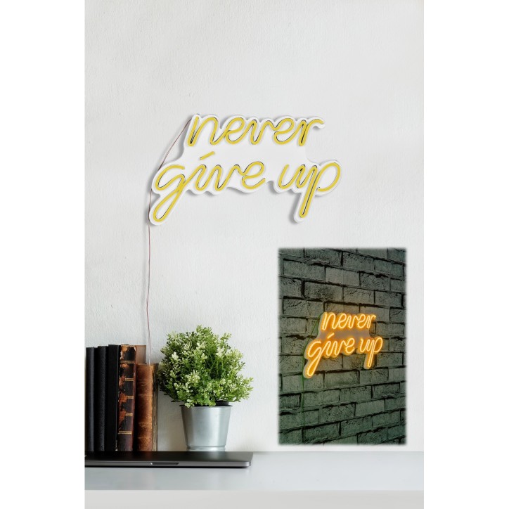 Iluminación LED decorativa de plástico Never Give Up amarillo 39.5x23x2 cm