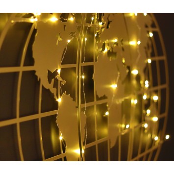 Decoración pared de metal World Map Globe Led oro 60x120 cm