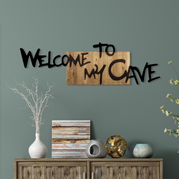 Decoración pared de madera Welcome To My Cave nogal negro 128x3x39 cm