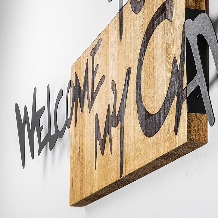 Decoración pared de madera Welcome To My Cave nogal negro 128x3x39 cm