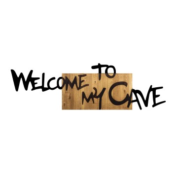 Decoración pared de madera Welcome To My Cave nogal negro 128x3x39 cm