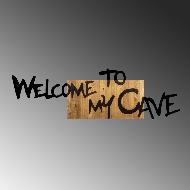 Decoración pared de madera Welcome To My Cave nogal negro 128x3x39 cm