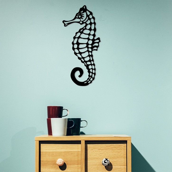 Decoración pared de metal Seahorse negro 25x53 cm