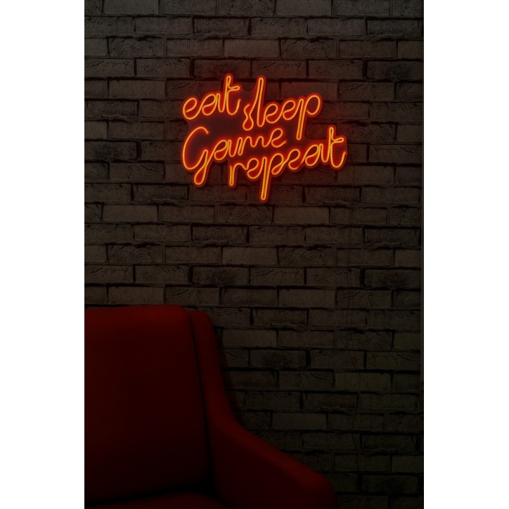 Iluminación LED decorativa de plástico eat sleep game repeat rojo 51x40x2 cm