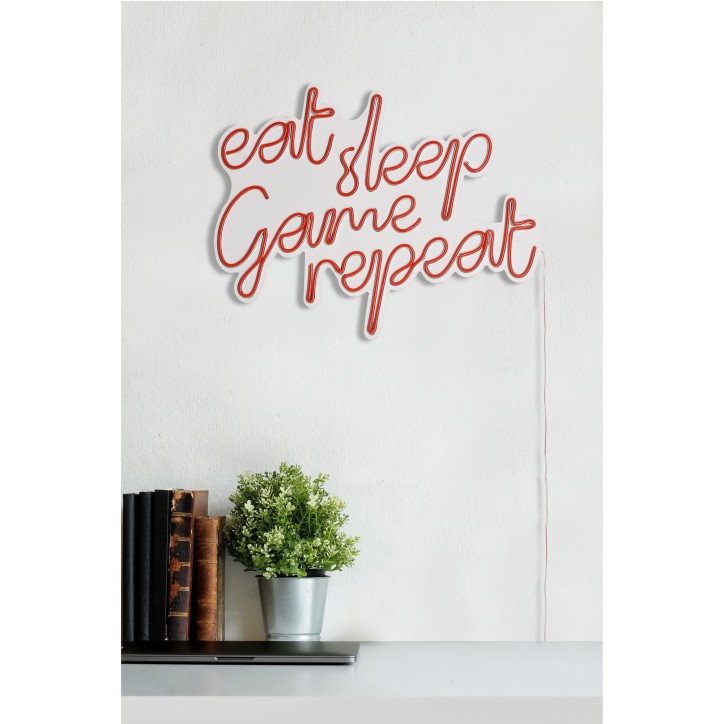 Iluminación LED decorativa de plástico eat sleep game repeat rojo 51x40x2 cm