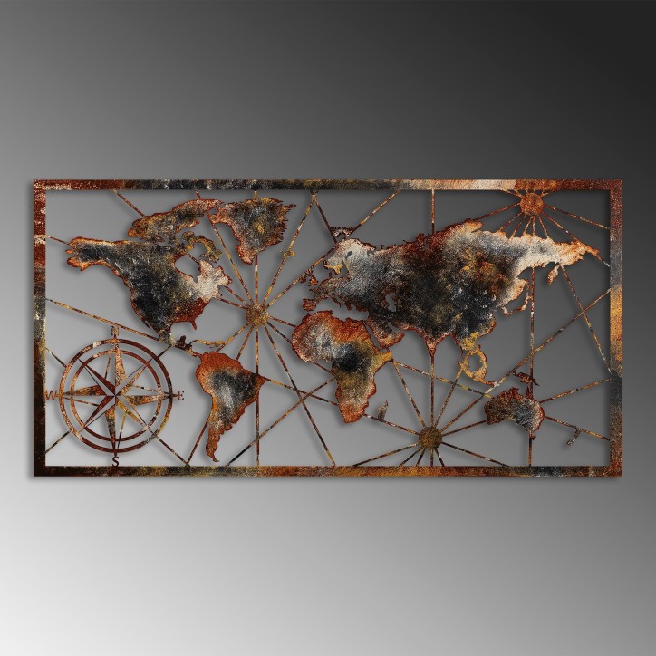 Decoración pared de metal World Map Large-3 multicolor 120x60 cm