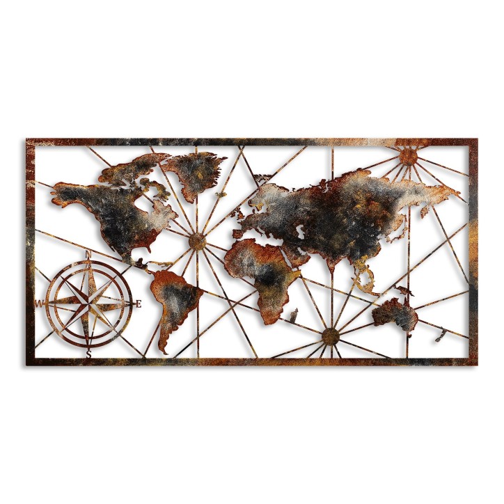 Decoración pared de metal World Map Large-3 multicolor 120x60 cm