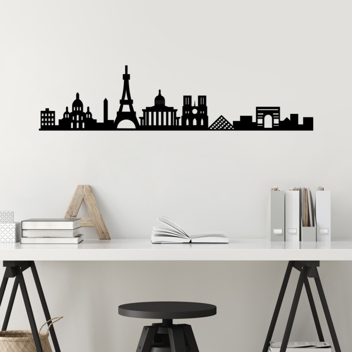 Decoración pared de metal Paris Skyline negro 120x29 cm