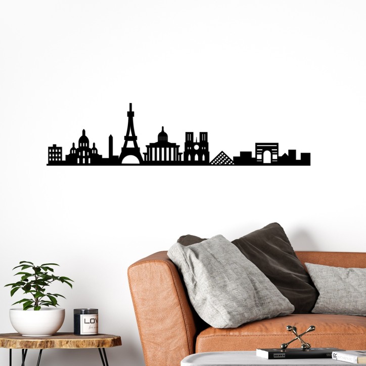 Decoración pared de metal Paris Skyline negro 120x29 cm