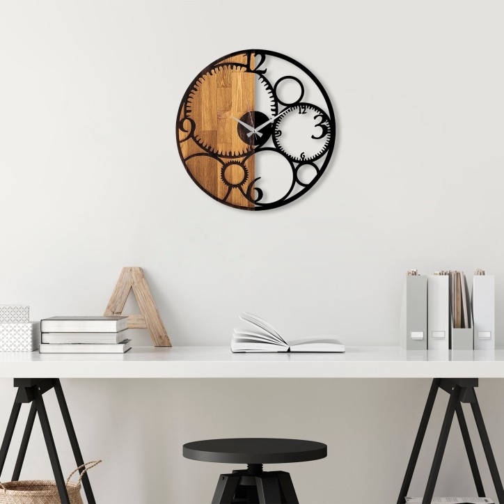 Reloj de pared madera Circles nogal negro 56x3x56 cm