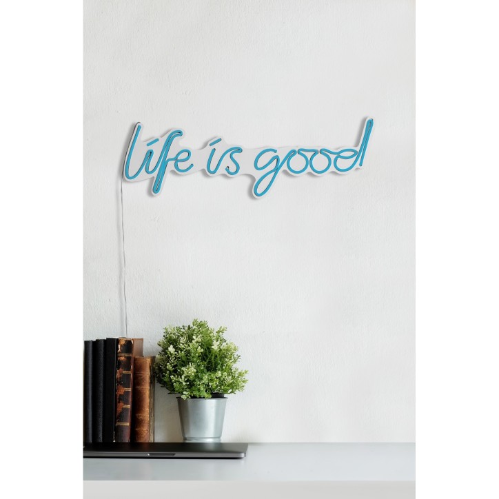 Iluminación LED decorativa de plástico Life Is Good azul 57x17x2 cm