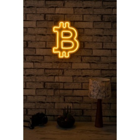 Iluminación LED decorativa de plástico Bitcoin amarillo 16x35x2 cm