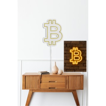 Iluminación LED decorativa de plástico Bitcoin amarillo 16x35x2 cm