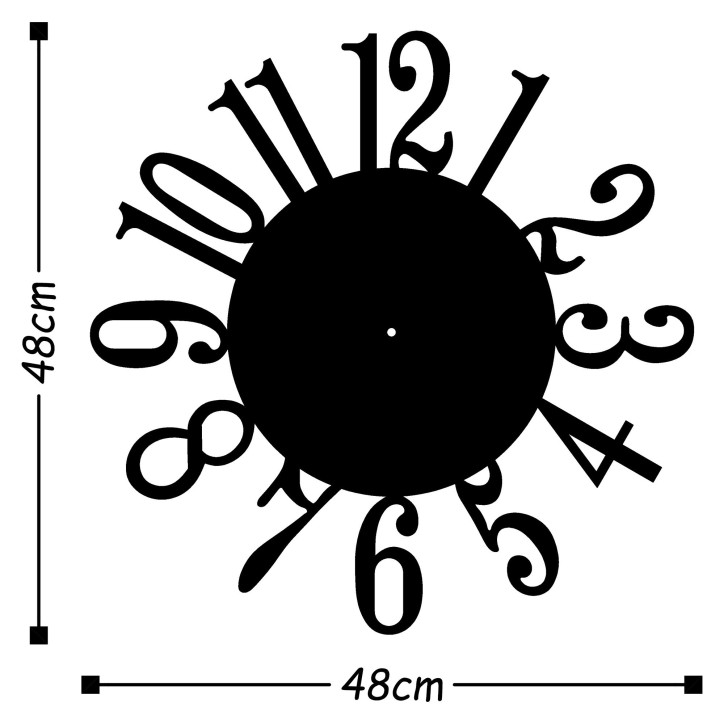 Reloj de pared metal Metal Wall Clock 14 negro 48x48 cm