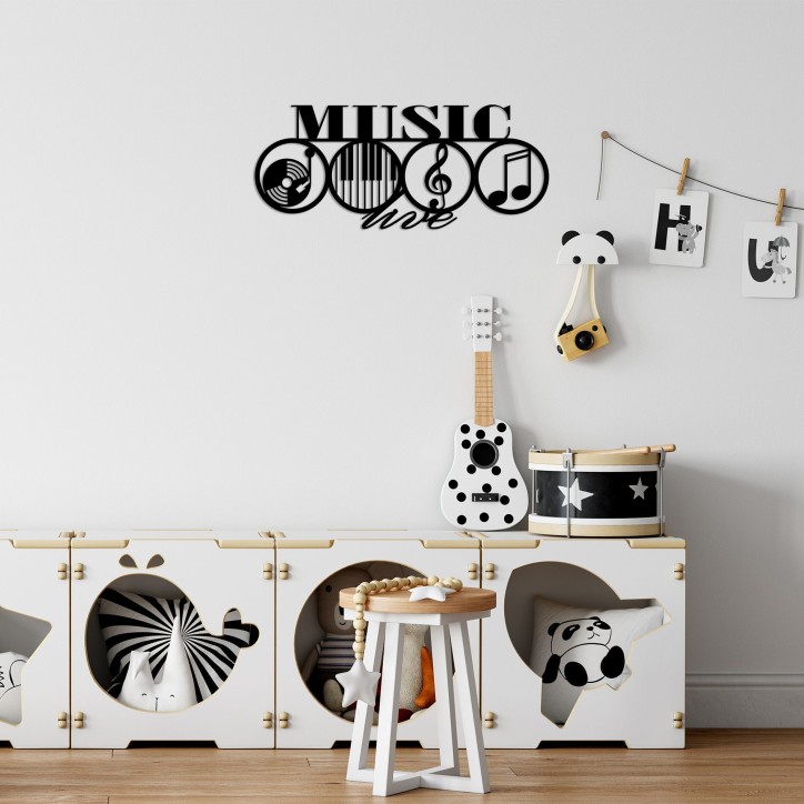 Decoración pared de metal Music-467 negro 70x29 cm