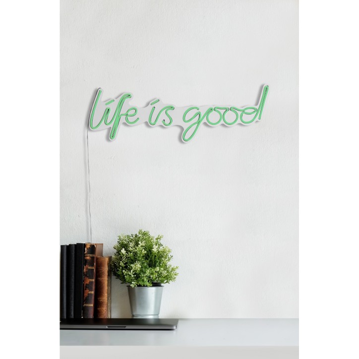 Iluminación LED decorativa de plástico Life Is Good verde 57x17x2 cm