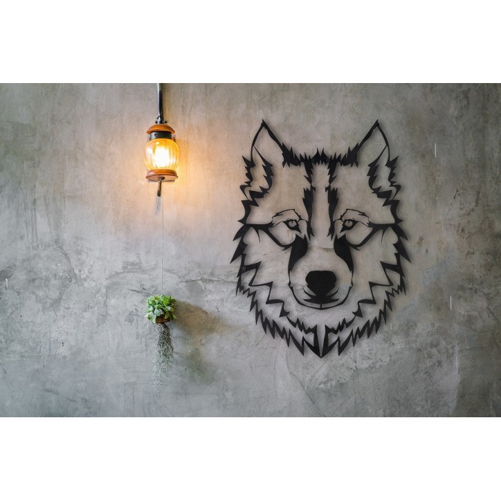 Decoración pared de metal Wolf v11 negro 38x50 cm