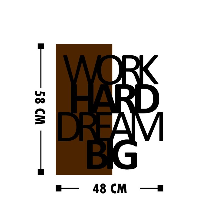 Decoración pared de madera Work Hard Dream Big nogal negro 48x58 cm