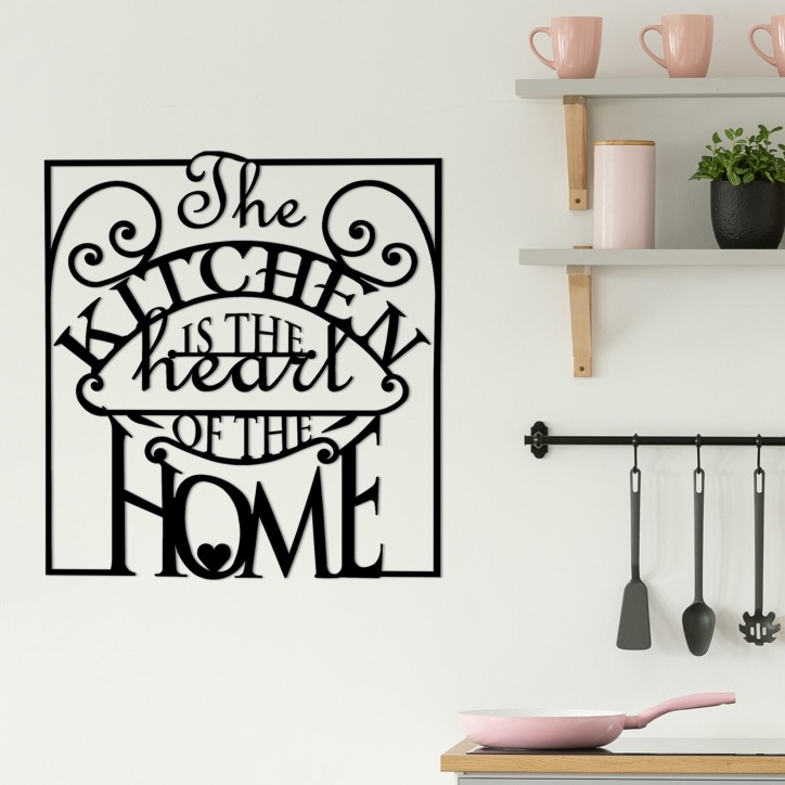 Decoración pared de metal The Kitchen Is The Heart Of The Home negro 56x0.15x53 cm