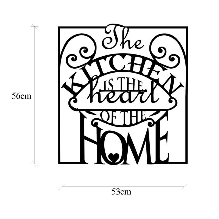 Decoración pared de metal The Kitchen Is The Heart Of The Home negro 56x0.15x53 cm