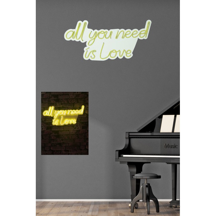 Iluminación LED decorativa de plástico All You Need is Love amarillo 32x60x2 cm