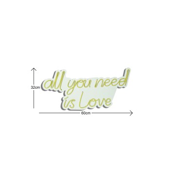 Iluminación LED decorativa de plástico All You Need is Love amarillo 32x60x2 cm