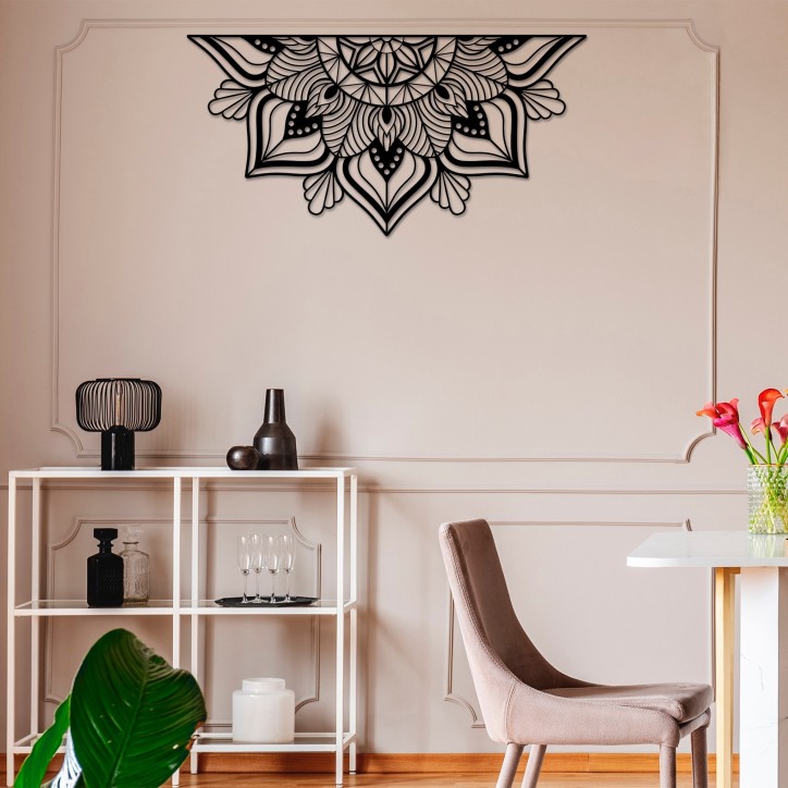 Decoración pared de metal Mandala 1 negro 154x78 cm