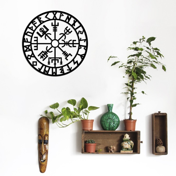 Decoración pared de metal Vegvisir 2 negro 61x61 cm