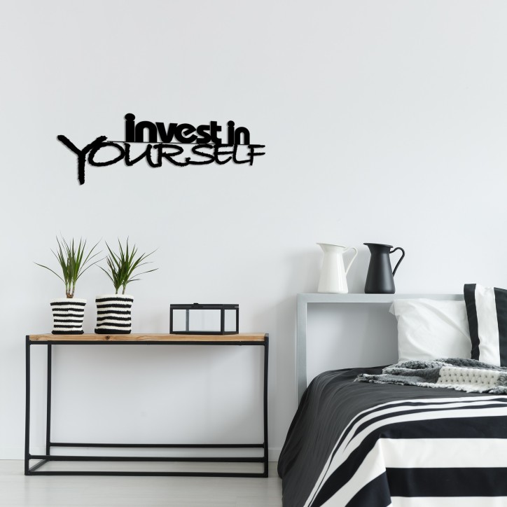 Decoración pared de metal Invest In Yourself negro 75x28 cm