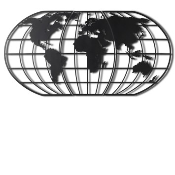 Decoración pared de metal World Map Globe negro 60x120 cm