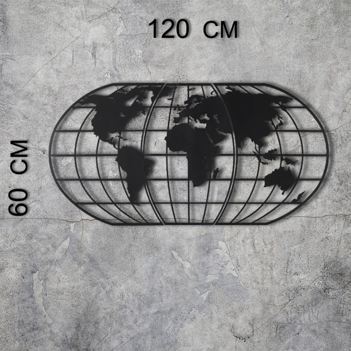 Decoración pared de metal World Map Globe negro 60x120 cm