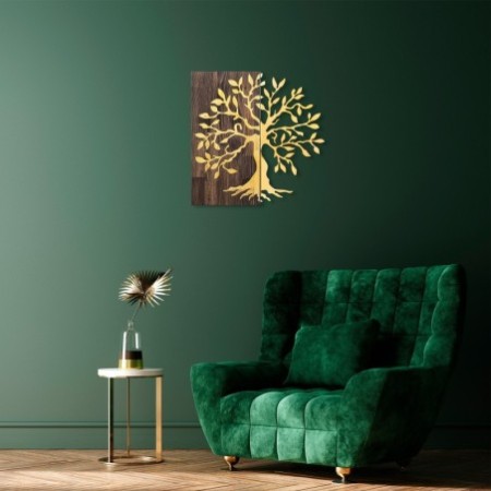 Decoración pared de madera Tree oro nogal 58x58 cm