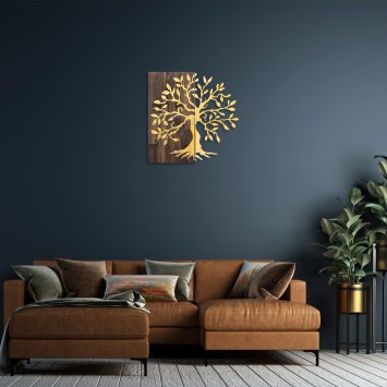 Decoración pared de madera Tree oro nogal 58x58 cm