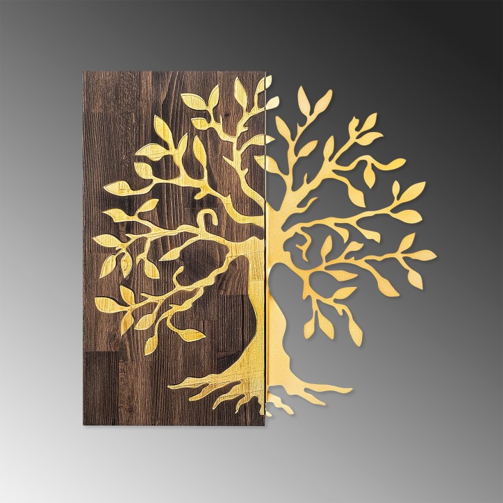 Decoración pared de madera Tree oro nogal 58x58 cm