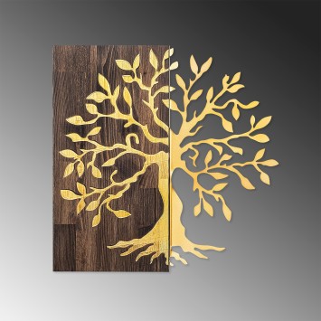 Decoración pared de madera Tree oro nogal 58x58 cm