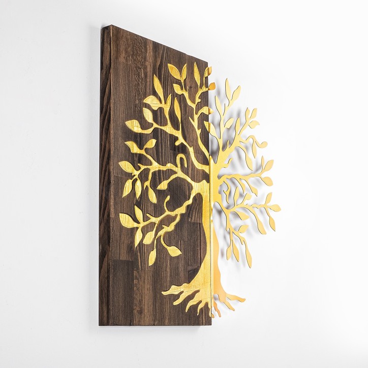 Decoración pared de madera Tree oro nogal 58x58 cm