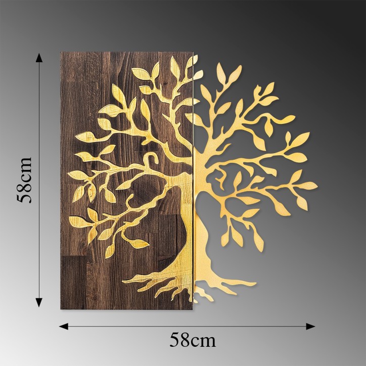 Decoración pared de madera Tree oro nogal 58x58 cm