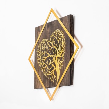 Decoración pared de madera Tree v3 oro nogal 54x54 cm