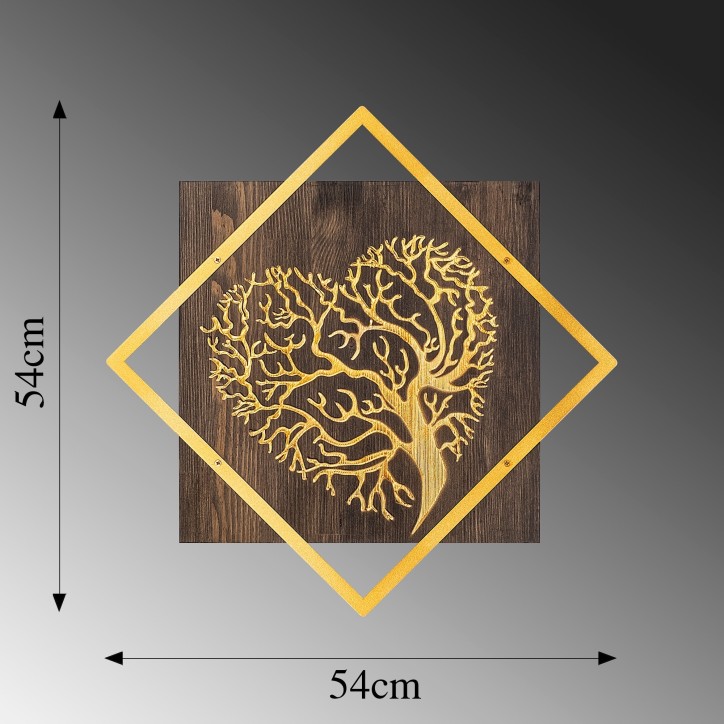 Decoración pared de madera Tree v3 oro nogal 54x54 cm