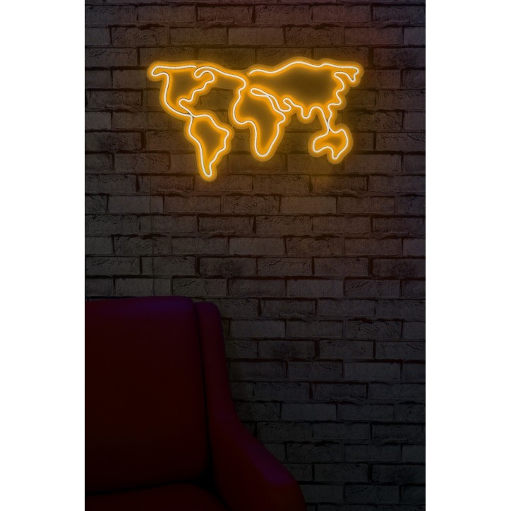 Iluminación LED decorativa de plástico World Map amarillo 66x38x2 cm