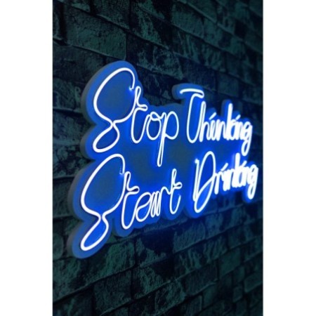 Iluminación LED decorativa de plástico Stop Thinking Start Drinking azul 34x78x2 cm